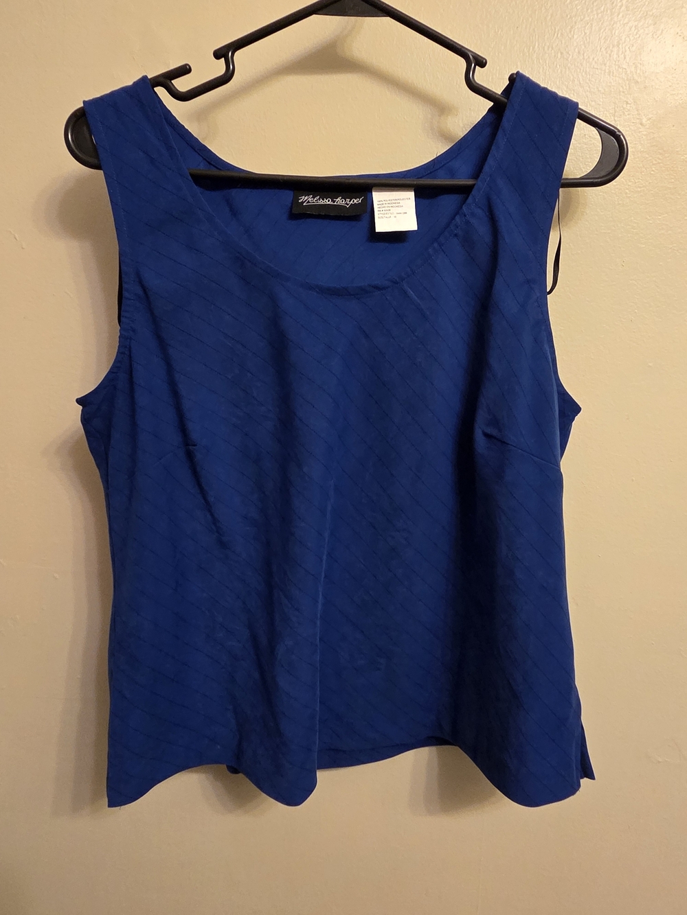 Melissa Harper Blue Pinstripe Tank Top Sz 10 Sleeveless Scoop Neck Shell Blouse